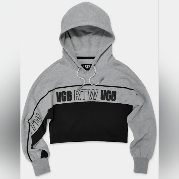 UGG Keira Cropped Hoodie Women's Size Small Black Gray - Picture 1 of 9